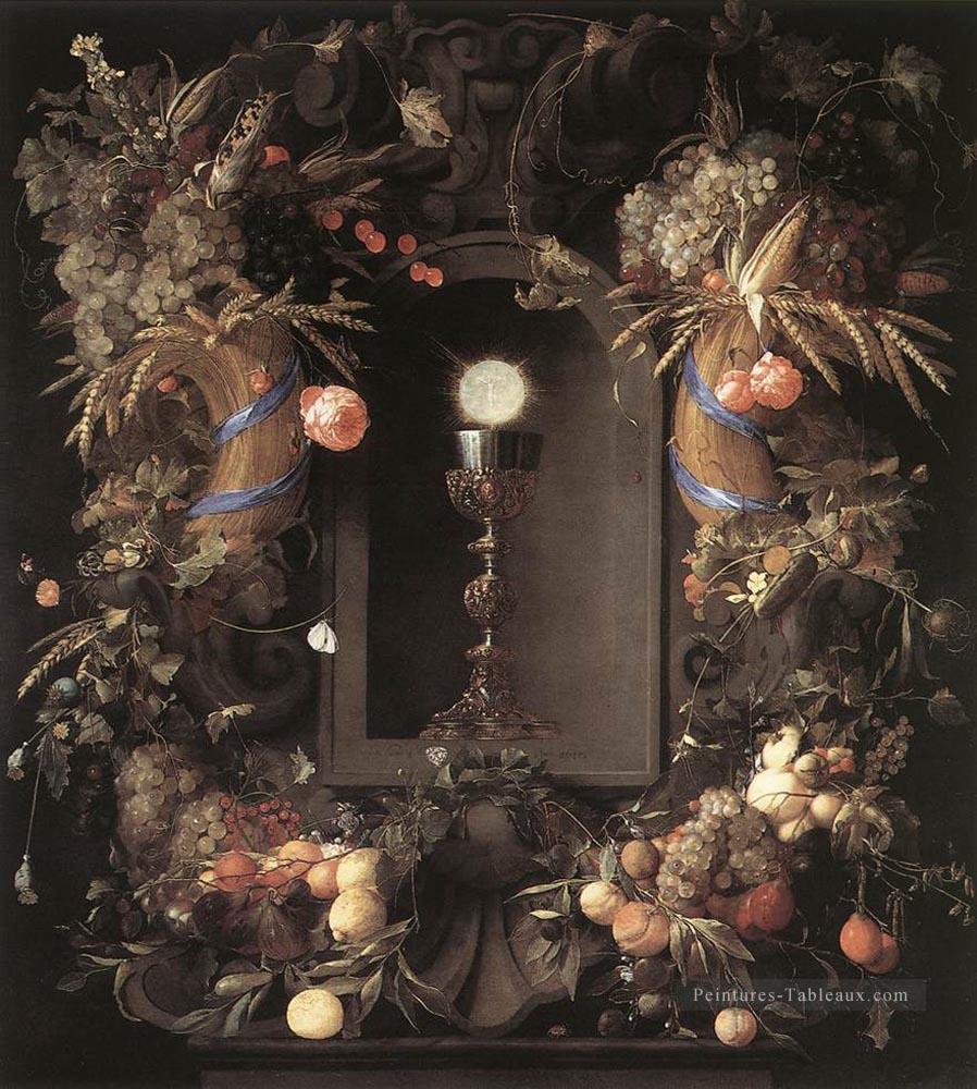 Eucharistie dans une couronne de fruits Nature morte Jan Davidsz de Heem floral Peintures à l'huile